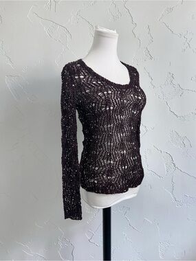 Le Château Plum Sequin Crochet Knit Sweater | Whimsigoth Fairy Grunge Y2K S